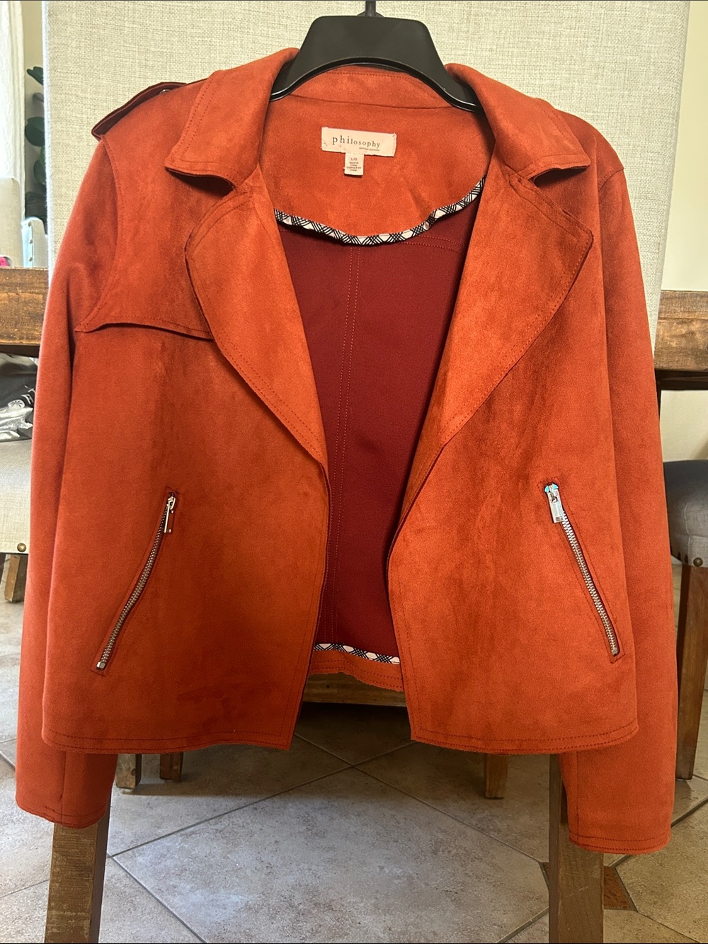 Philosophy Suede Rust Orange Moto Jacket